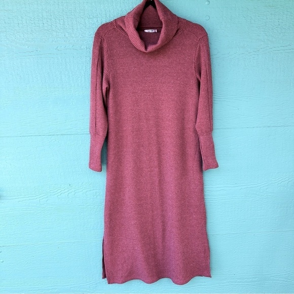 STITCH DROP WAFFLE WEAVE WASHED ROSE TURTLENECK MAXI SWEATER DRESS SIZE SMALL - Picture 1 of 10